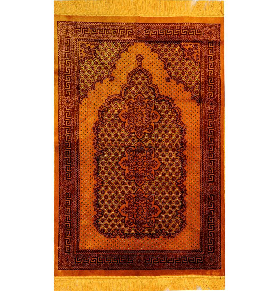 Plush Ipek Islamic Prayer Rug - Geometric Floral Gold