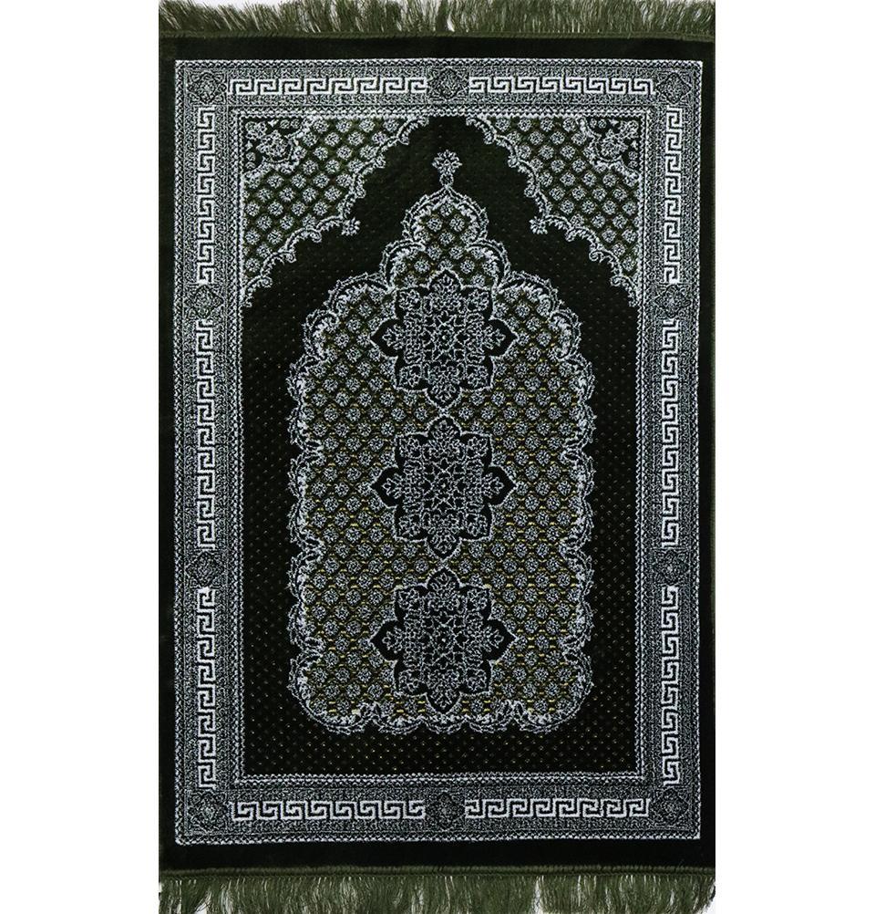 Plush Ipek Islamic Prayer Rug - Geometric Floral Green
