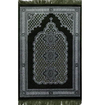 Plush Ipek Islamic Prayer Rug - Geometric Floral Green
