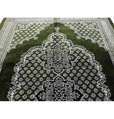 Plush Ipek Islamic Prayer Rug - Geometric Floral Green