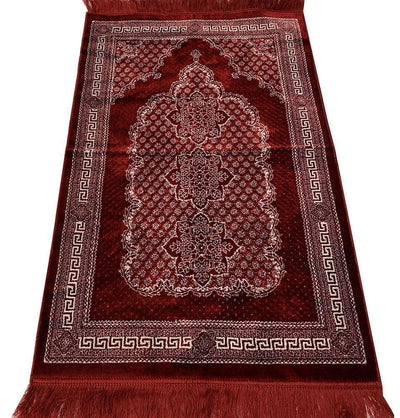 Modefa Prayer Rug Plush Ipek Islamic Prayer Rug - Geometric Floral Red