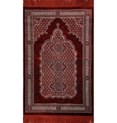 Modefa Prayer Rug Plush Ipek Islamic Prayer Rug - Geometric Floral Red