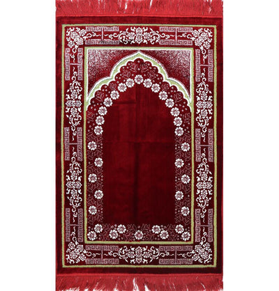Plush Ipek Islamic Prayer Rug Red Floral