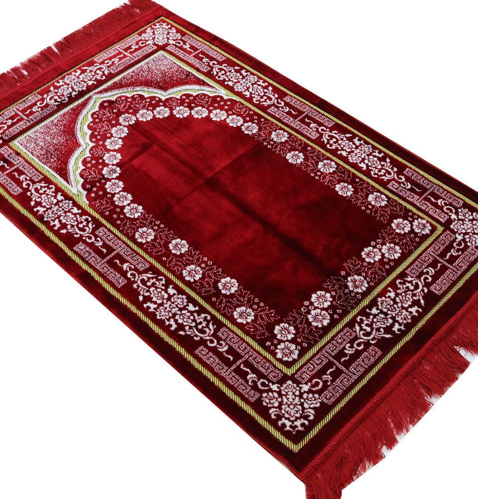 Plush Ipek Islamic Prayer Rug Red Floral