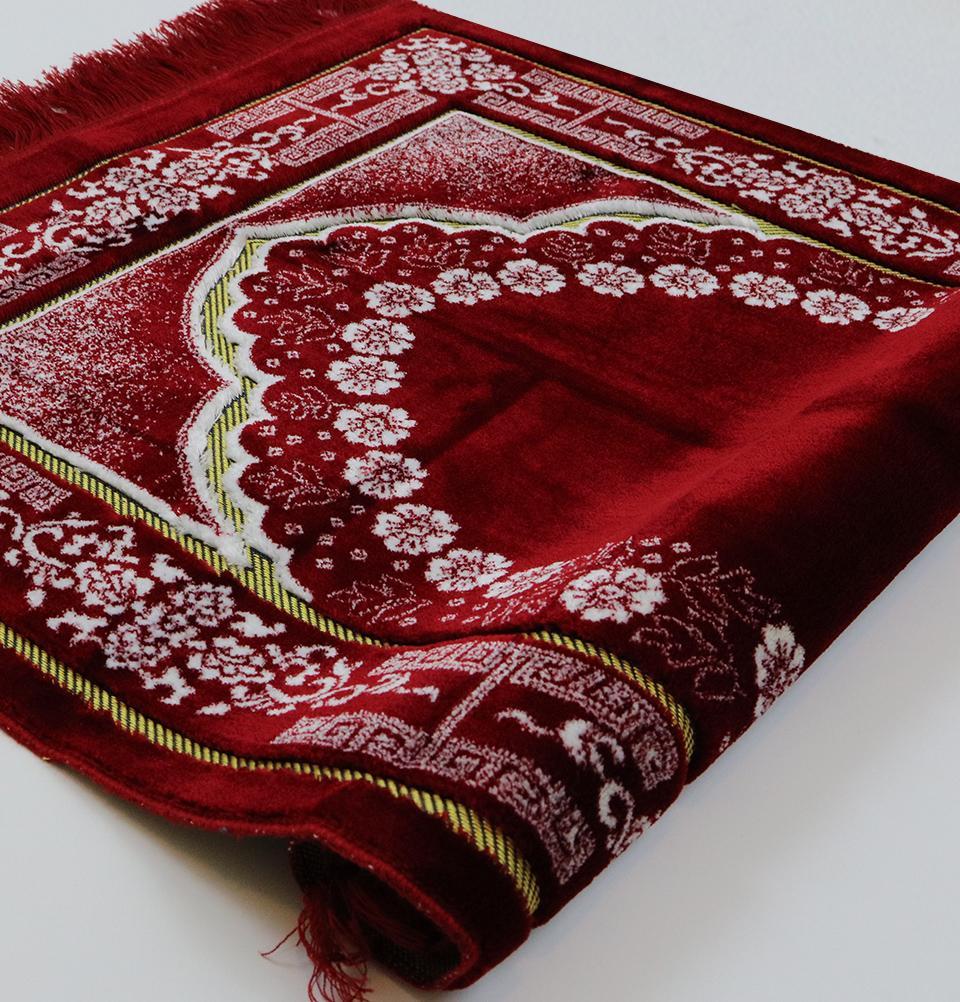 Plush Ipek Islamic Prayer Rug Red Floral