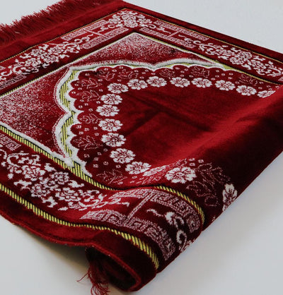 Plush Ipek Islamic Prayer Rug Red Floral