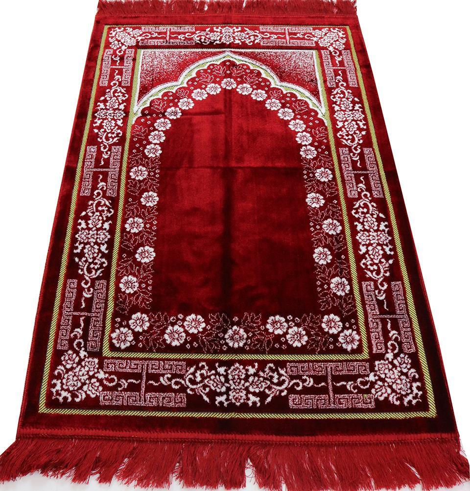 Plush Ipek Islamic Prayer Rug Red Floral