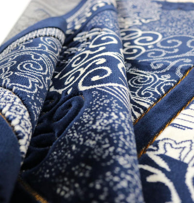 Modefa Prayer Rug Plush Velvet Islamic Prayer Rug Classic Elegant Swirl - Navy Blue