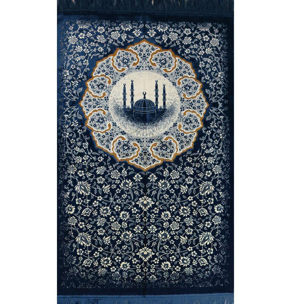 Modefa Prayer Rug Plush Velvet Islamic Prayer Rug - Floral Mosque Blue