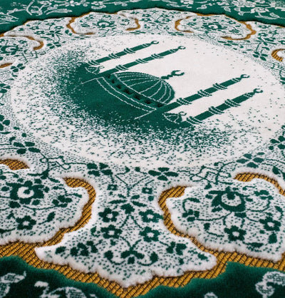 Modefa Prayer Rug Plush Velvet Islamic Prayer Rug - Floral Mosque Green