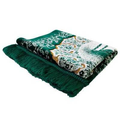 Modefa Prayer Rug Plush Velvet Islamic Prayer Rug - Floral Mosque Green