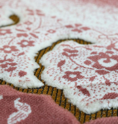 Plush Velvet Islamic Prayer Rug - Floral Mosque Pink