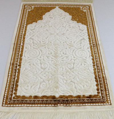 Plush Velvet Islamic Prayer Rug Sina - Simple Gold