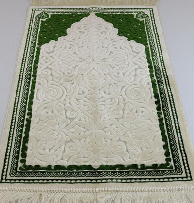 Plush Velvet Islamic Prayer Rug Sina - Simple Green