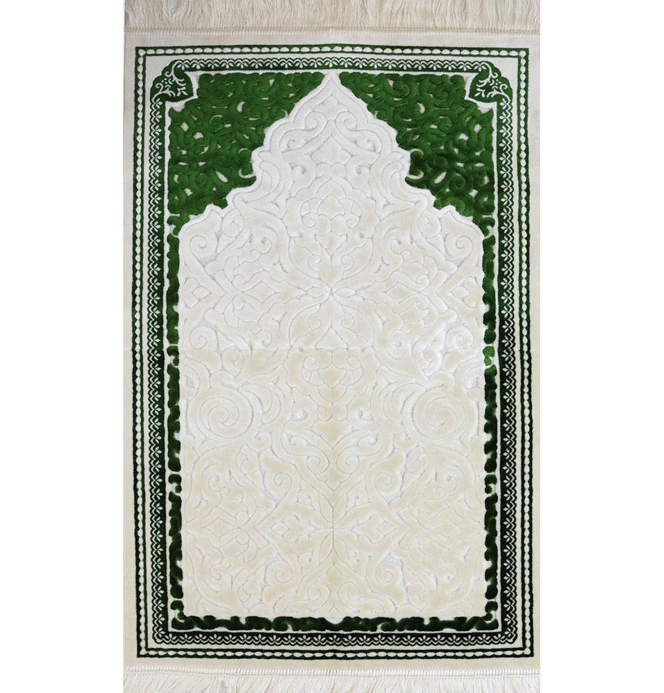 Plush Velvet Islamic Prayer Rug Sina - Simple Green