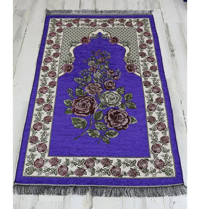 Modefa Prayer Rug Purple Chenille Embroidered Floral Rose Islamic Prayer Mat - Purple #2