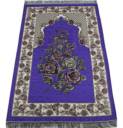 Modefa Prayer Rug Purple Chenille Embroidered Floral Rose Islamic Prayer Mat - Purple #2