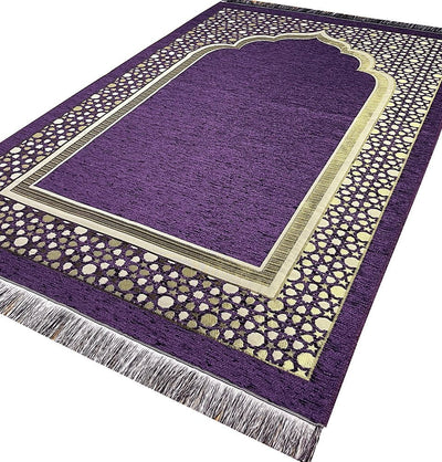 Modefa Prayer Rug Purple Chenille Embroidered Selcuk Star Islamic Prayer Mat - Purple
