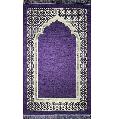 Modefa Prayer Rug Purple Chenille Embroidered Selcuk Star Islamic Prayer Mat - Purple