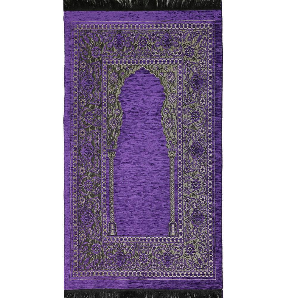 Modefa Prayer Rug Purple Embroidered Islamic Prayer Mat Gift Box Set with Prayer Beads - Purple