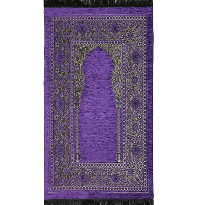 Modefa Prayer Rug Purple Embroidered Islamic Prayer Mat Gift Box Set with Prayer Beads - Purple