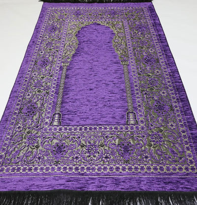 Modefa Prayer Rug Purple Embroidered Islamic Prayer Mat Gift Box Set with Prayer Beads - Purple