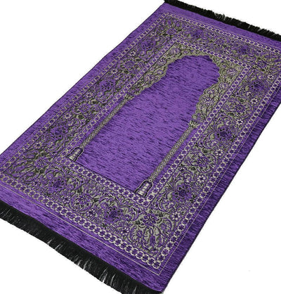 Modefa Prayer Rug Purple Embroidered Islamic Prayer Mat Gift Box Set with Prayer Beads - Purple