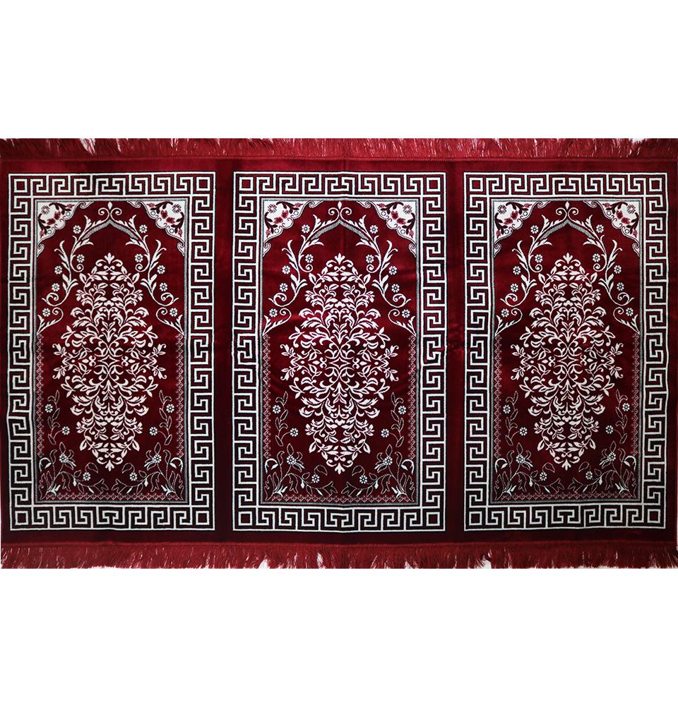 Wide 3 Person Islamic Prayer Rug - Floral Red