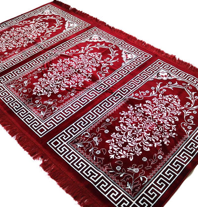 Wide 3 Person Islamic Prayer Rug - Floral Red