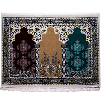 Modefa Prayer Rug Red/Beige/Teal Green Wide 3 Person Prayer Rug | Red/Beige/Teal Green | Floral Arch - #17-10