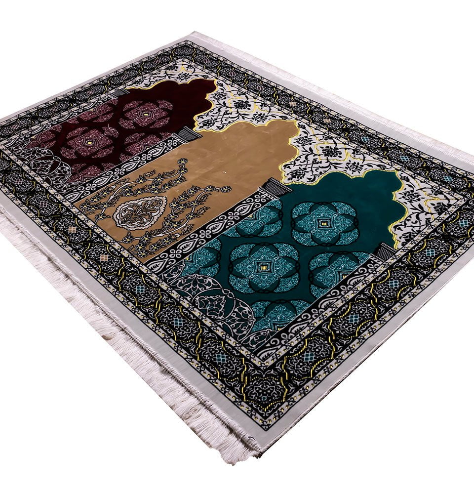 Modefa Prayer Rug Red/Beige/Teal Green Wide 3 Person Prayer Rug | Red/Beige/Teal Green | Floral Arch - #17-10