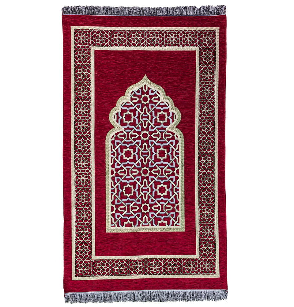 Modefa Prayer Rug Red Chenille Embroidered Islamic Prayer Mat Dynasty - Red