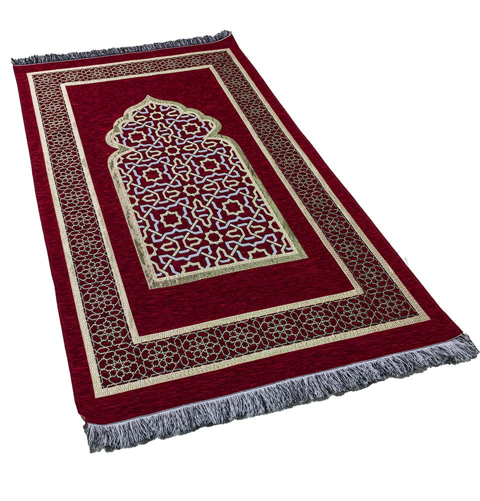 Modefa Prayer Rug Red Chenille Embroidered Islamic Prayer Mat Dynasty - Red