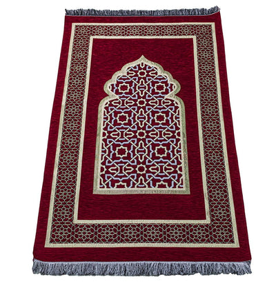Modefa Prayer Rug Red Chenille Embroidered Islamic Prayer Mat Dynasty - Red