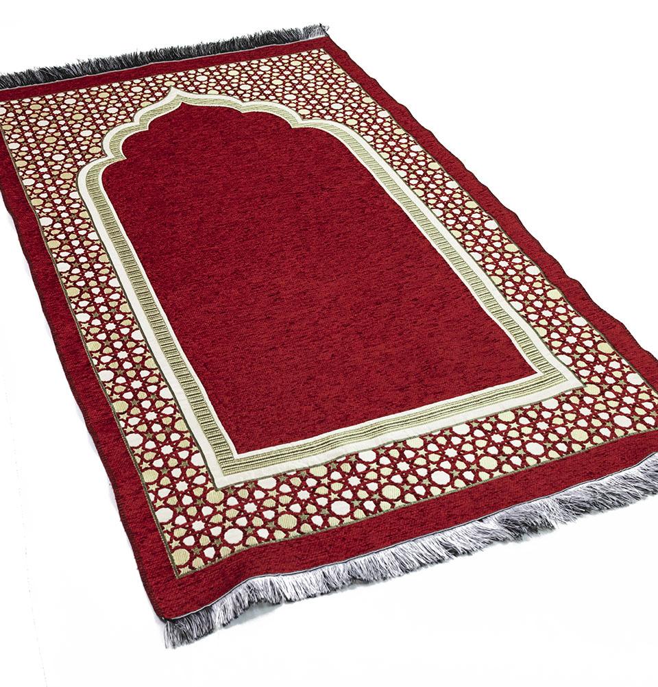 Modefa Prayer Rug Red Chenille Embroidered Selcuk Star Islamic Prayer Mat - Red