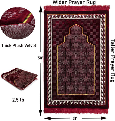 Modefa Prayer Rug Red Double Plush Wide Extra Large Prayer Rug - Geometric Noor Red