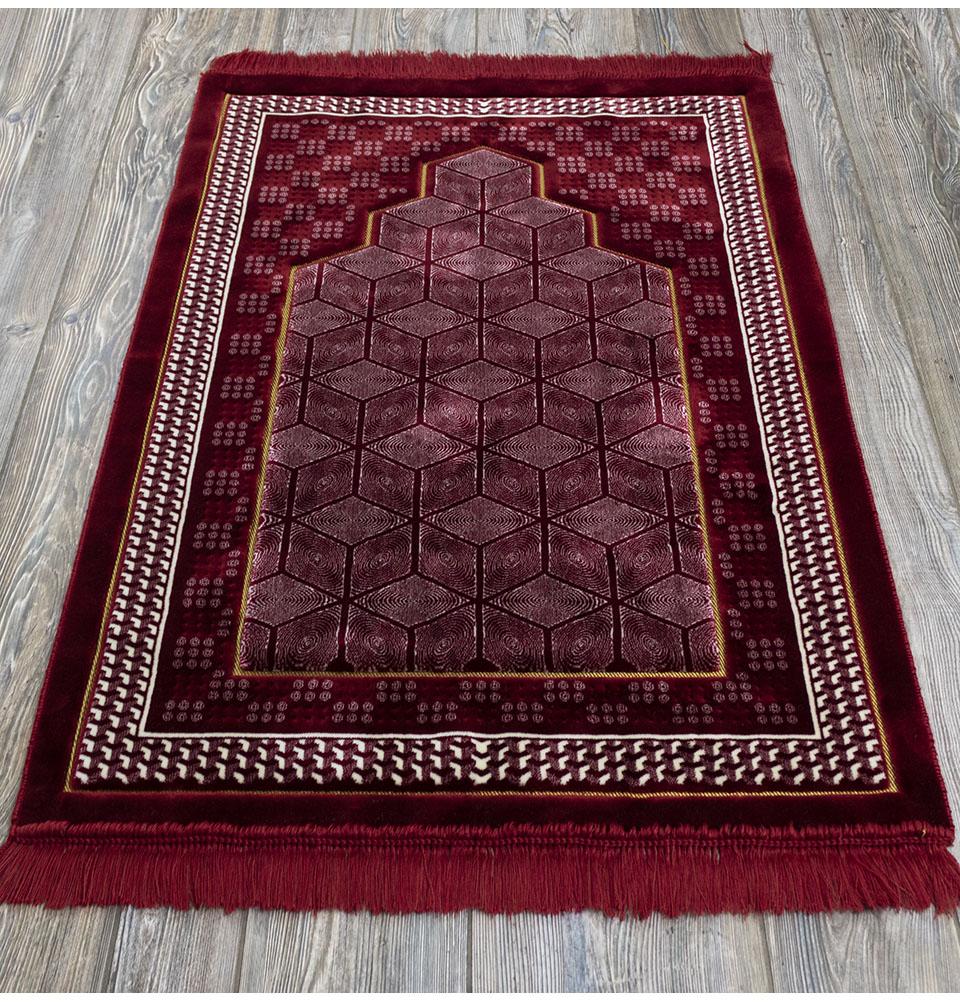 Modefa Prayer Rug Red Double Plush Wide Extra Large Prayer Rug - Geometric Noor Red