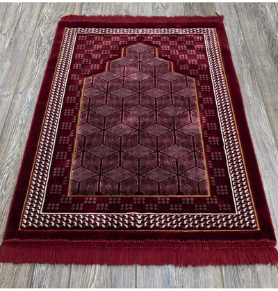 Modefa Prayer Rug Red Double Plush Wide Extra Large Prayer Rug - Geometric Noor Red