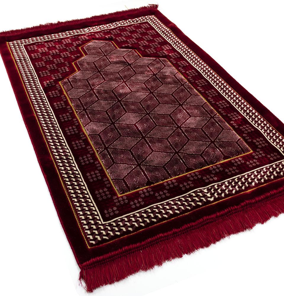 Modefa Prayer Rug Red Double Plush Wide Extra Large Prayer Rug - Geometric Noor Red