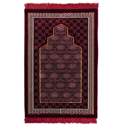 Modefa Prayer Rug Red Double Plush Wide Extra Large Prayer Rug - Geometric Noor Red