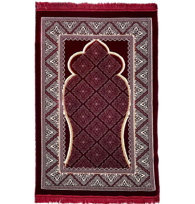 Red Plush Velvet Islamic Prayer Rug (with Quality Synthetic Backing) (28 x  44 approximate)