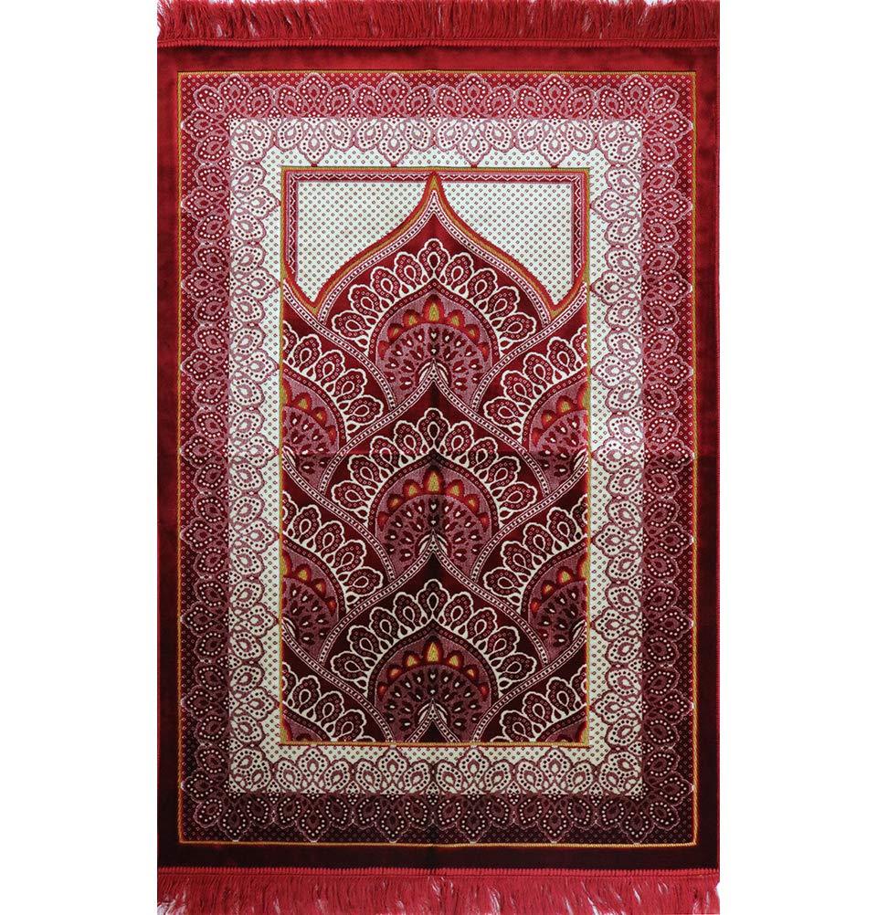 Modefa Prayer Rug Red Double Plush Wide Islamic Prayer Rug - Paisley Red