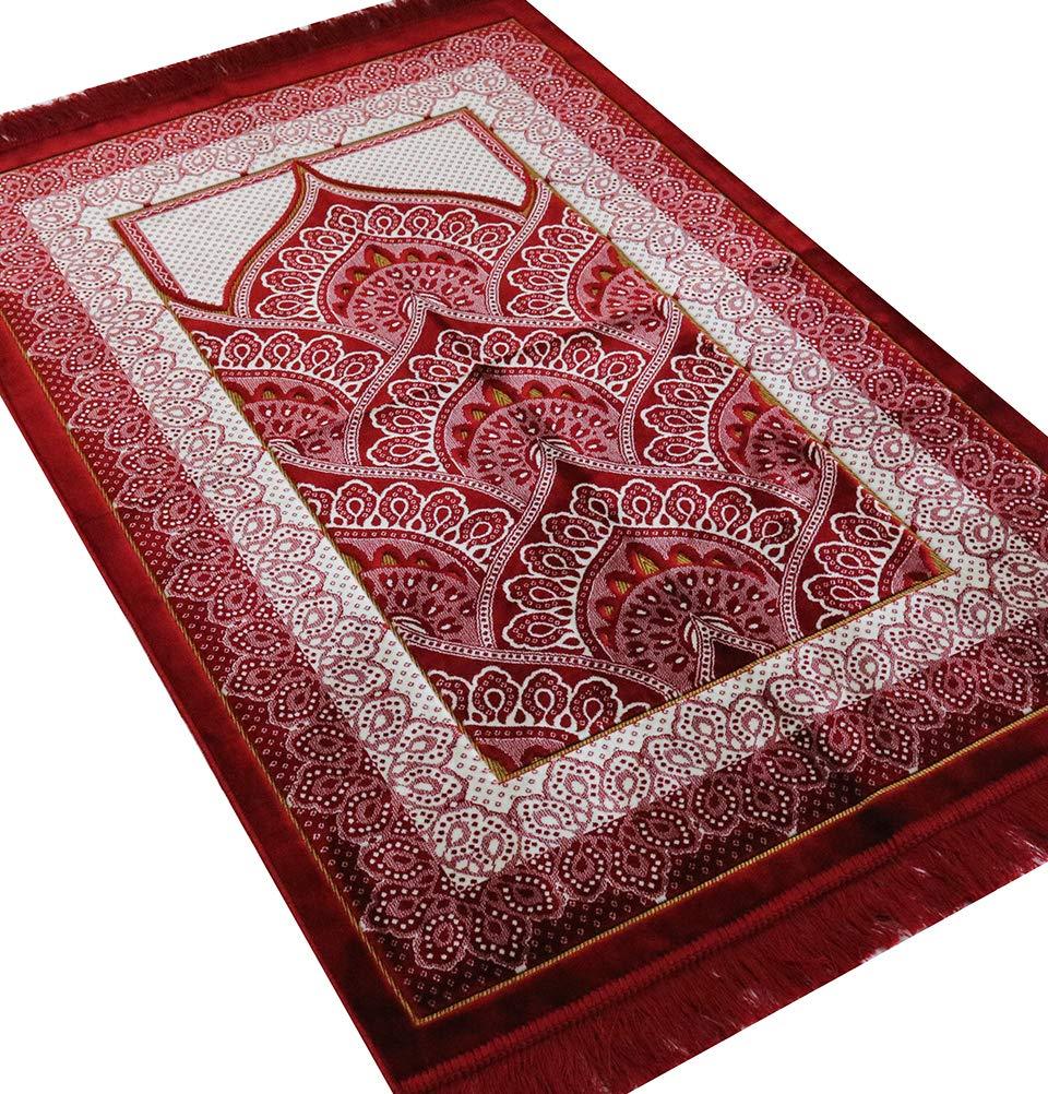 Round Islamic Rug Double Plush Wide Islamic Prayer Rug - Paisley Red