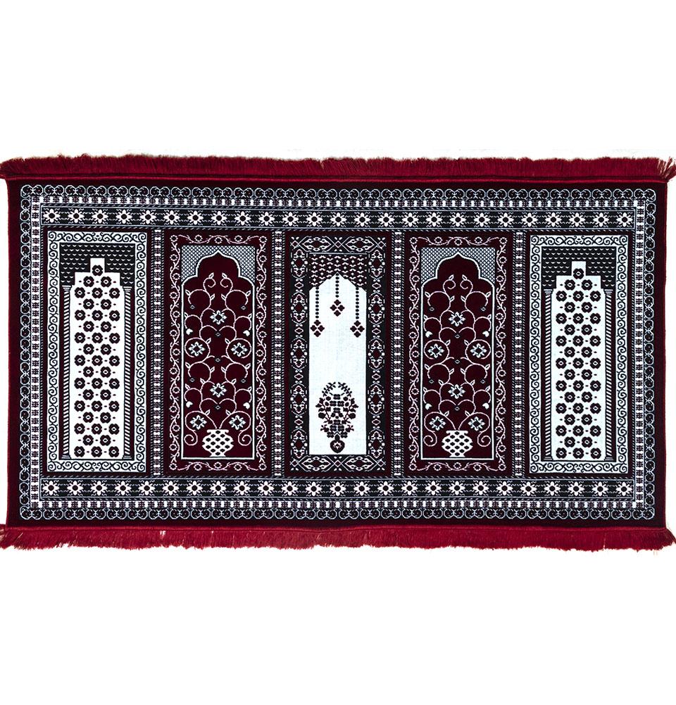 Modefa Prayer Rug Red Floral Wide 5 Person Masjid Islamic Prayer Rug - Floral Red & White