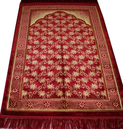 Modefa Prayer Rug Plush Velvet Floral Trellis Islamic Prayer Rug Red / Gold - Modefa 