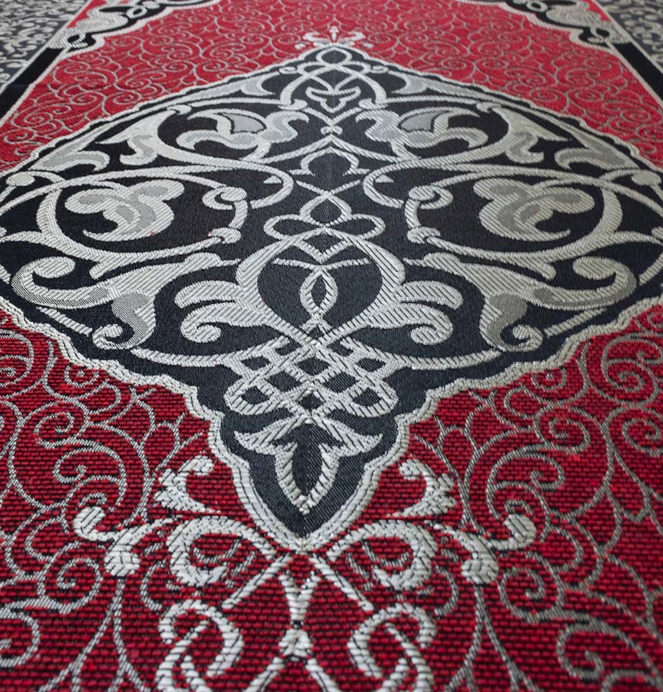 Modefa Prayer Rug Red + Gray Chenille Ottoman Islamic Prayer Mat COMBO Set of 2 (Red + Gray)