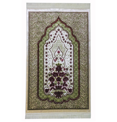 Modefa Prayer Rug Red/Green Luxury Velvet Islamic Prayer Rug | Winter Rose - Cherry Red & Olive Green