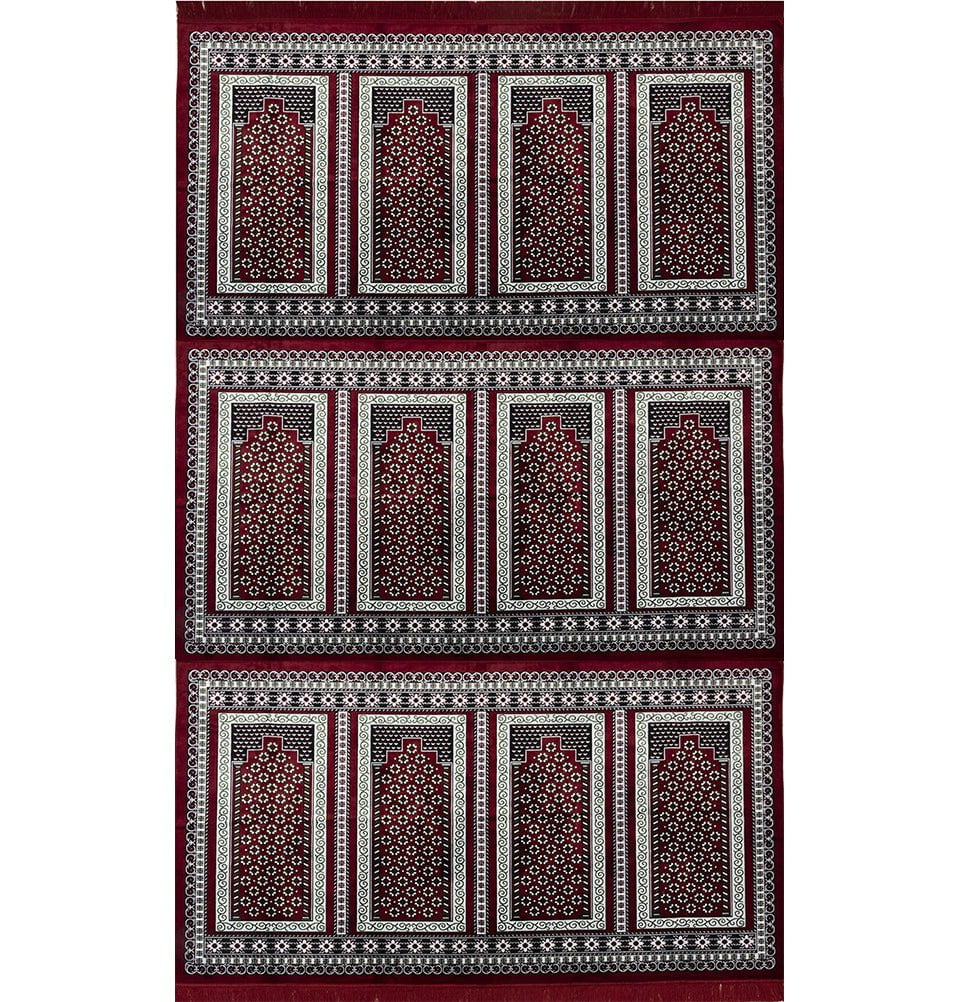 Modefa Prayer Rug Red/Green Wide 12 Person Masjid Islamic Prayer Rug | Geometric Arch - Red & Green