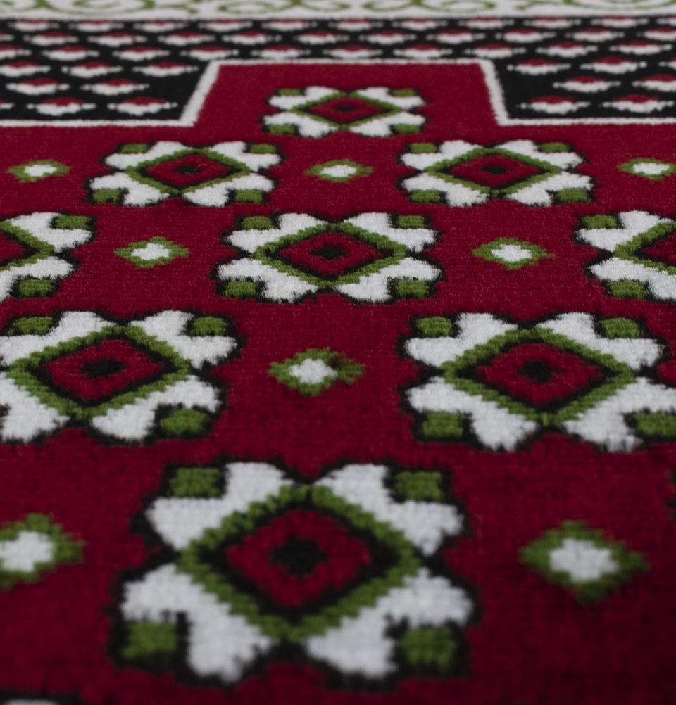 Modefa Prayer Rug Red/Green Wide 12 Person Masjid Islamic Prayer Rug | Geometric Arch - Red & Green