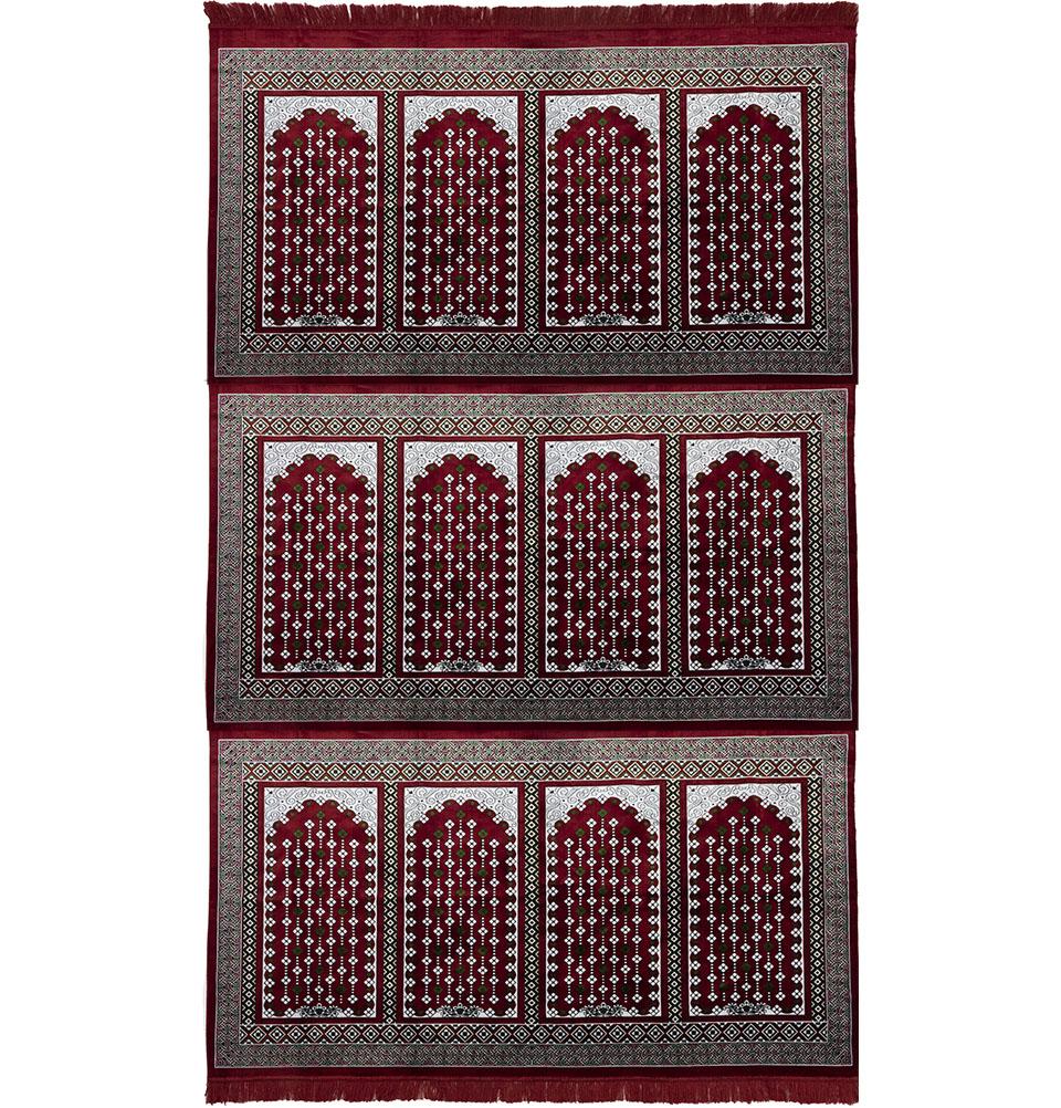 Modefa Prayer Rug Red/Green Wide 12 Person Masjid Islamic Prayer Rug | Vined Arch - Red & Green